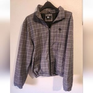 LIRA CRTV/SCTY Full Zip Jacket Men's Size Large BlackGray Plaid L/S Palm Tree